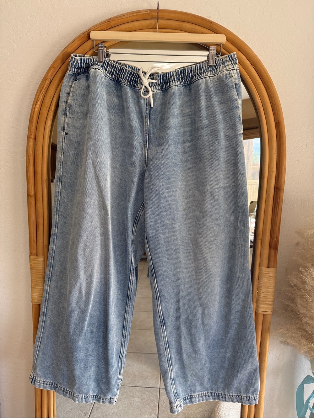 H&M Light Wash Wide-Leg Drawstring Jeans